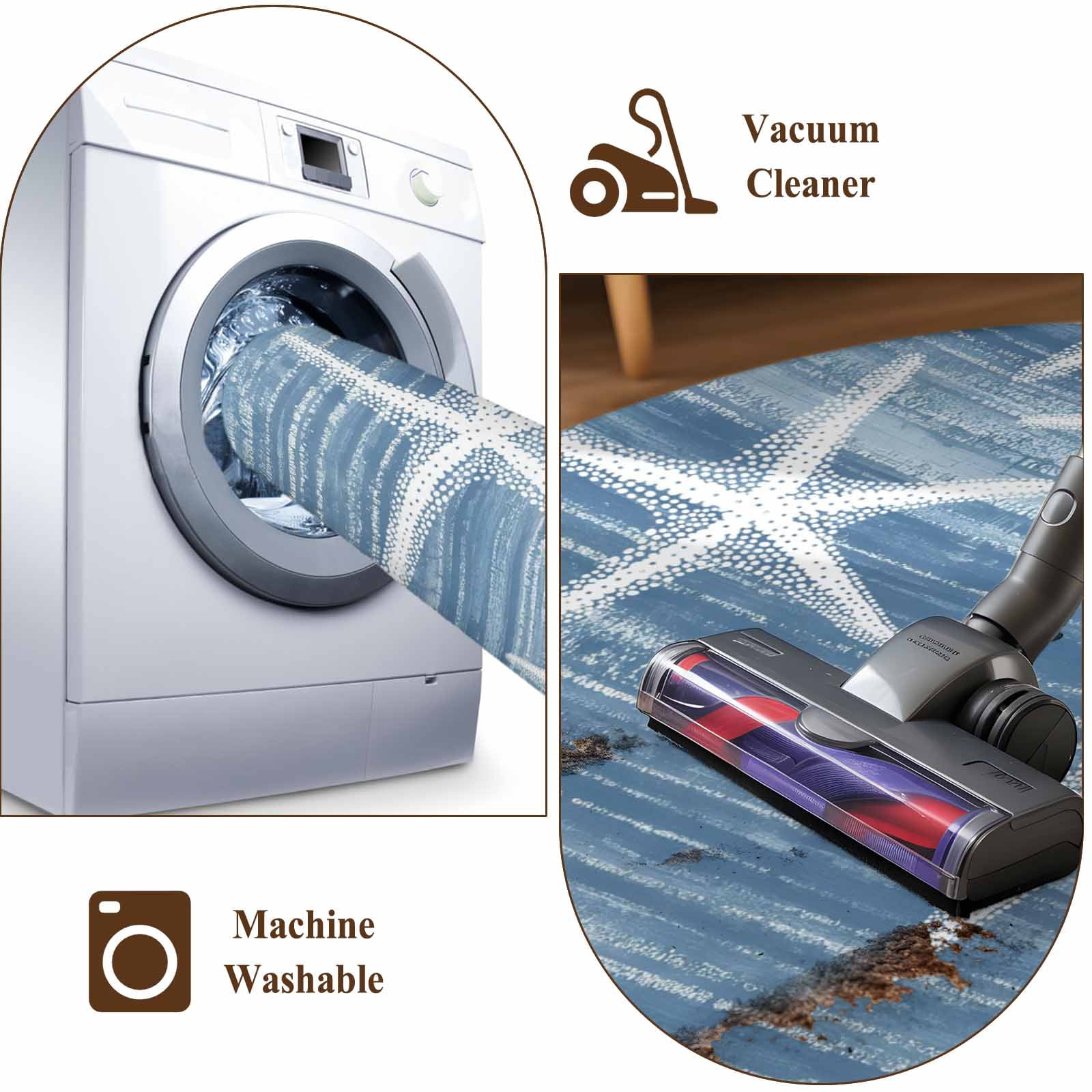 Blue Coastal Area Rugs 4'x6', Washable Small Throw Rugs for Office Bathroom, Summer Ocean Waves Ombre Sea Starfish Indoor Outdoor Rug Non-Slip Low Pile Carpet Runner Reversible Floor Mats