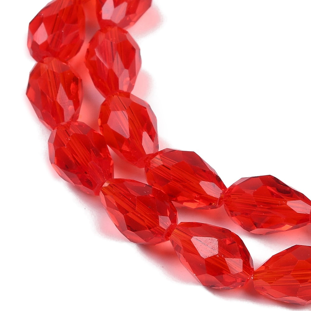 Transparent Glass Beads Strands Faceted Teardrop Red 8x6mm Hole: 1.2mm about 65~67pcs/strand 20.08 inch(51cm)