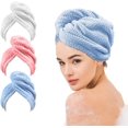 thumbnail image 1 of Toalla Microfibra para Cabello 3 Pack, Gorro De Baño Ultra Absorbente con Botones, Turbante De Secado Rápido Anti-Frizz para Mujer, Ideal para Baño, SPA Y Viajes (Blanco, Azul, Rosa), 1 of 4