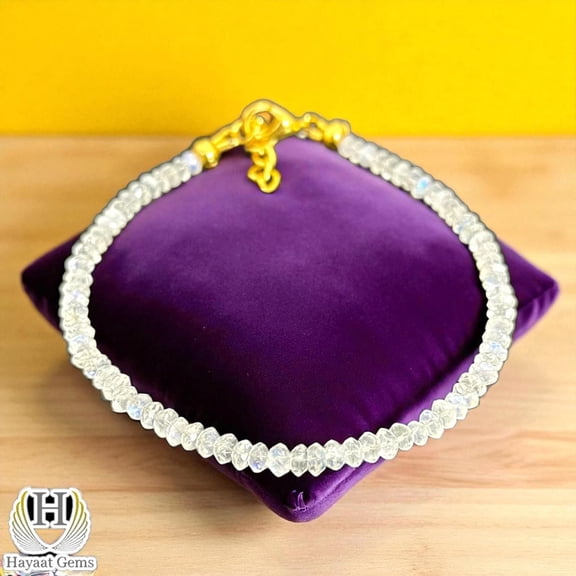 White Moonstone Rainbow Bracelet - Natural Faceted Beads