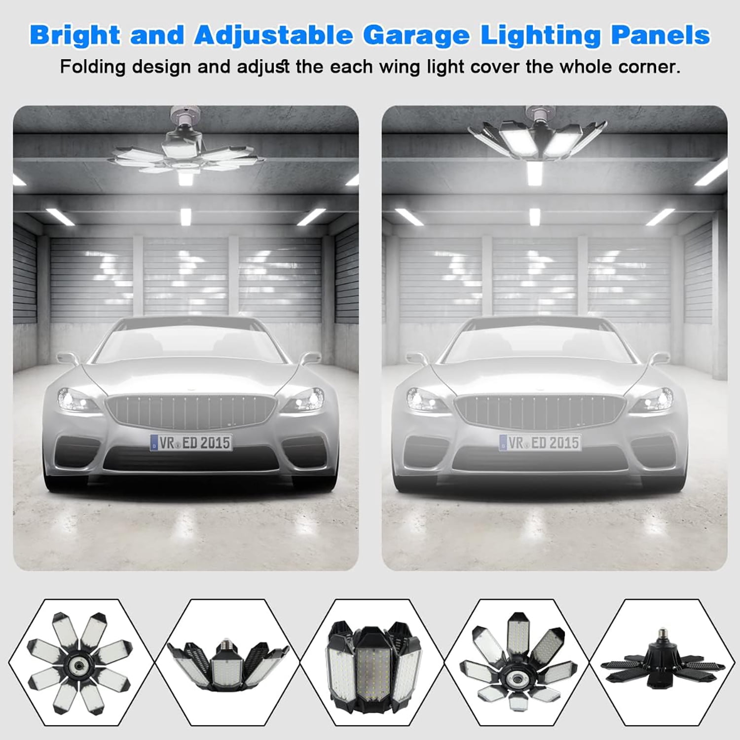 PANGOLIN LED Garage Lights, Super Bright 20000LM 200W LED Garage Ceiling Light, 6500K LED Shop Light, W/8 Deformable Panels Screw in E26/E27 Socket LED Bulbs for Workshop Storage Warehouse Atti