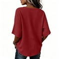 thumbnail image 5 of KyCheLot V Neck Tops for Women Short Sleeve Flare Sleeve Slit Hem Solid Color Tops Comfy Casual Summer Clothes, 5 of 7