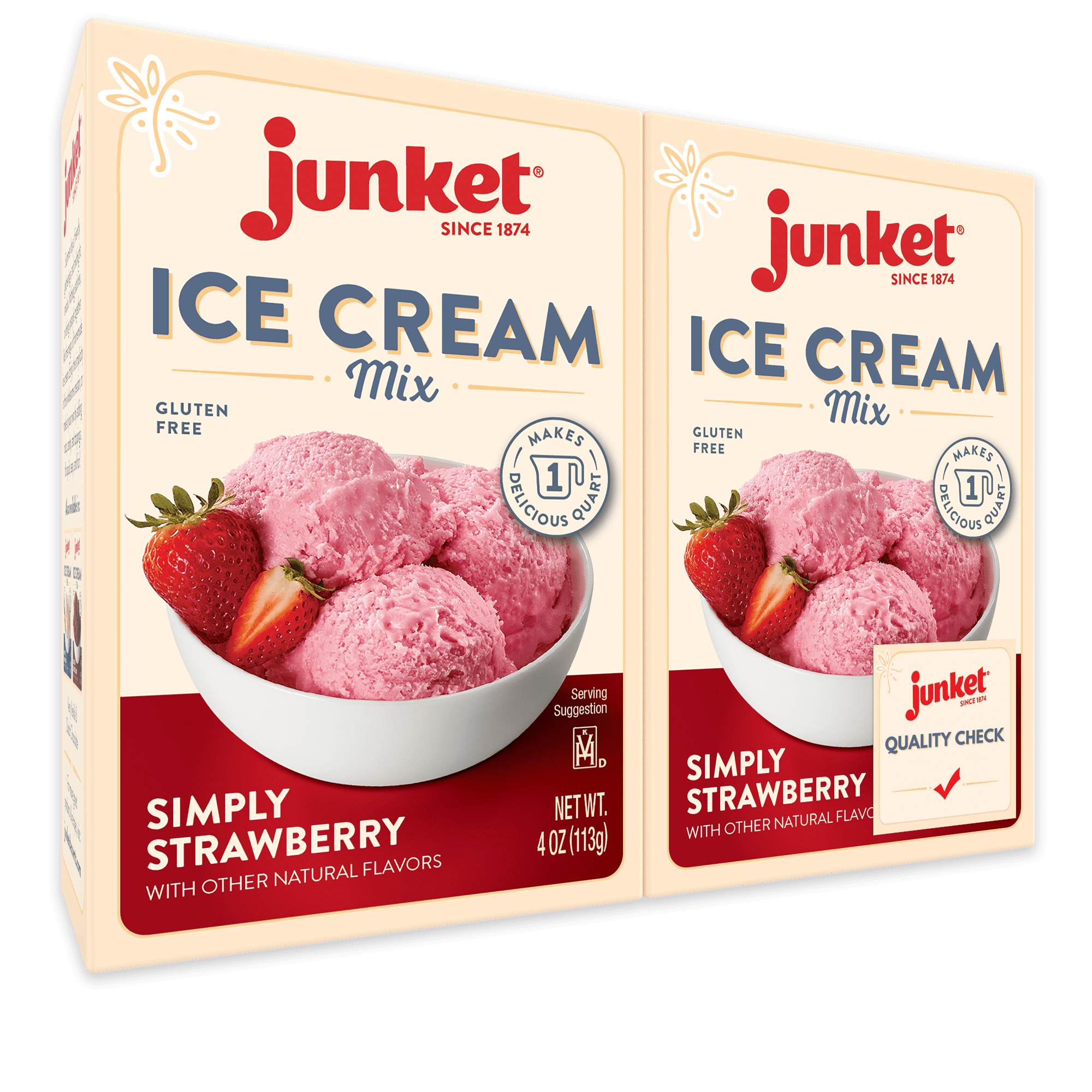 Junket Ice Cream Mix Strawberry, 4 oz Box Yields 1 Quart (Pack of 2