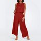 thumbnail image 2 of Conjunto de dos piezas de lino de color liso para mujer: top corto sin mangas con botones y pantalones de pierna ancha, tejido transpirable para el verano, 2 of 8