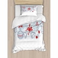 thumbnail image 3 of Christmas Queen Size Duvet Cover Set, Retro Style Famous Socks for Toy and Candy Bells and Snowflake Graphic Design, Decorative 3 Piece Bedding Set with 2 Pillow Shams, White Red, by Ambesonne, 3 of 3