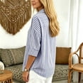 thumbnail image 6 of Qgtaibl Womens Striped Tunic Tops Trendy 3/4 Length Sleeve Lapel Half Button Down Shirts Lightweight Loose Fit Casual Blouse Blue XXL, 6 of 7