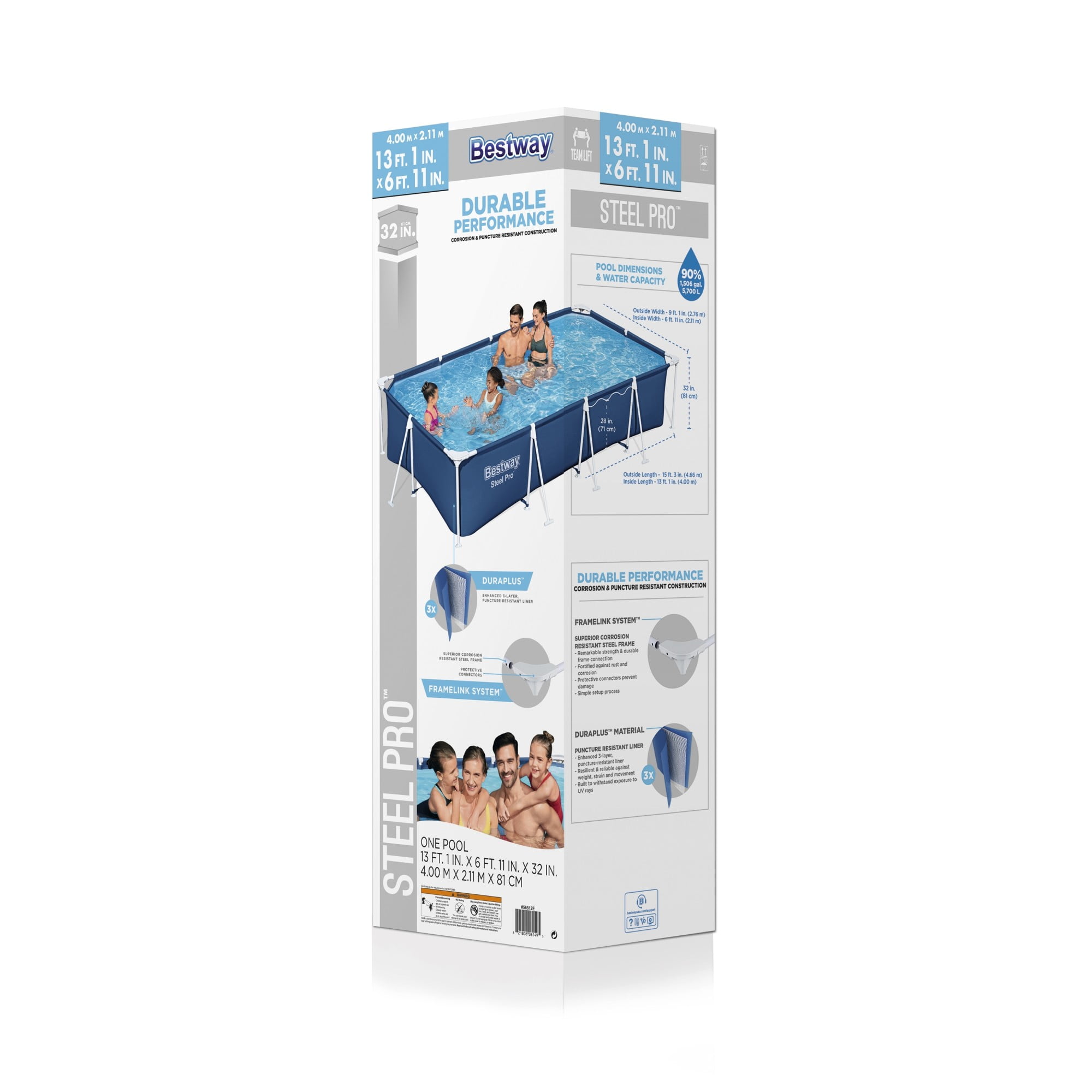 Open Box Bestway 13'x7'x32" Rectangular Above-Ground Pool (Pool Only)
