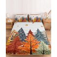 thumbnail image 2 of Queen Size Fitted Sheet Set - Fall Forest 3 Piece Bedding Sets 16" Deep Pocket Fitted Sheet with 2 Pillowcases, Orange Blue Trees Maple Leaf Thanksgiving Vintage Brushed Microfiber Hotel Bed Sheets, 2 of 9