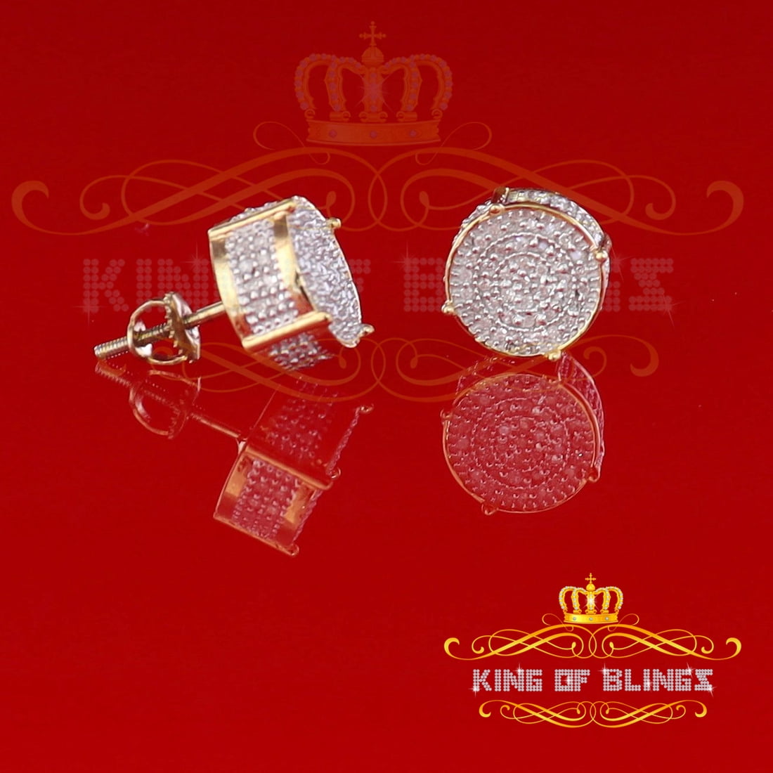 King of Bling's 925 Sterling Silver Yellow Hip Hop 0.40ct Diamond Men's/ Women's Stud Earrings