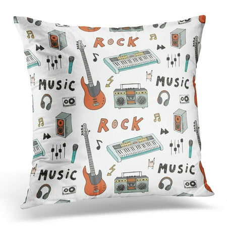 USART Colorful Ball Hand Drawn Doodle Rock Music Instruments Graphic Pattern Band Pillow Case Pillow Cover 20x20