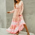 thumbnail image 2 of Odeerbi Dresses for Women 2023 Casual Maxi Dresses Fashion Comfortable Winter Floral Print Long Sleeve V-Neck Dress Pink, 2 of 9