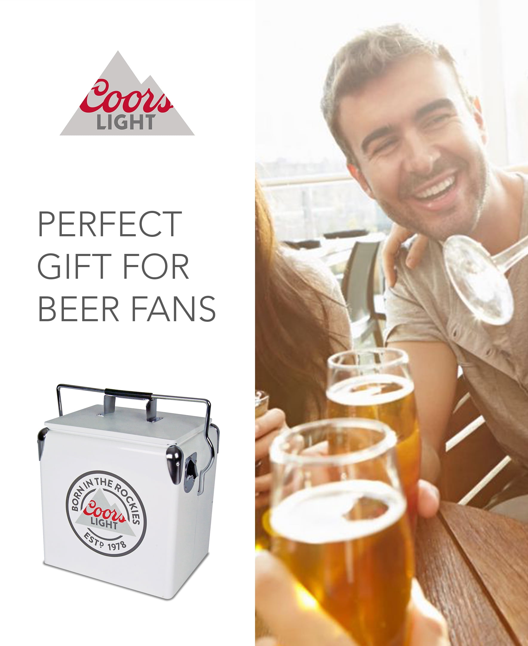 Coors Light Retro Ice Chest Cooler with Bottle Opener 13L (14 qt), White and Silver
