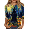 thumbnail image 2 of Halloween Costumes for Women 3/4 Sleeve Dressy Casual Tops Witch Hat Printed Halloween Shirts Crewneck Summer Fall Fashion Blouse Earthy Yellow 2XL, 2 of 8