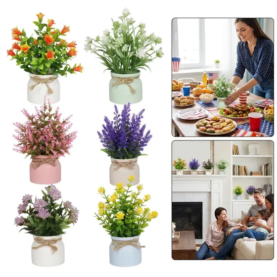 6 Pcs Mini Artificial Pot Flowers, Small Fake Plants Small Artificial Desk Plants, Center Pieces Decoration for Table Flower Centerpieces for Tables Floral Centerpieces for Tables Small Fakeplants f