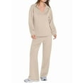 thumbnail image 2 of Women 2 Piece Outfits 2025 Fall Fashion Wide Leg Pants Lounge Set Leisure Travel Vacation Sweatsuits Shallow Khaki XXXL, 2 of 8