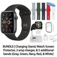 thumbnail image 1 of Restored Apple Watch Series 5 (GPS + Cellular, 44 mm) Space Gray Aluminum Case with Black Sport Band Bundle 5 Bonus Bands, Charging Stand, Screen Protector, & 2 amp charger (Refurbished), 1 of 13