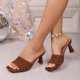 thumbnail image 4 of Sandalias Mujeres Sandalias de Deslizamiento Casuales Tacones de Mula de Punto con Costillas, Zapatos de Mujer Sandalias Casuales Vestidas Toe Abierto, 4 of 9