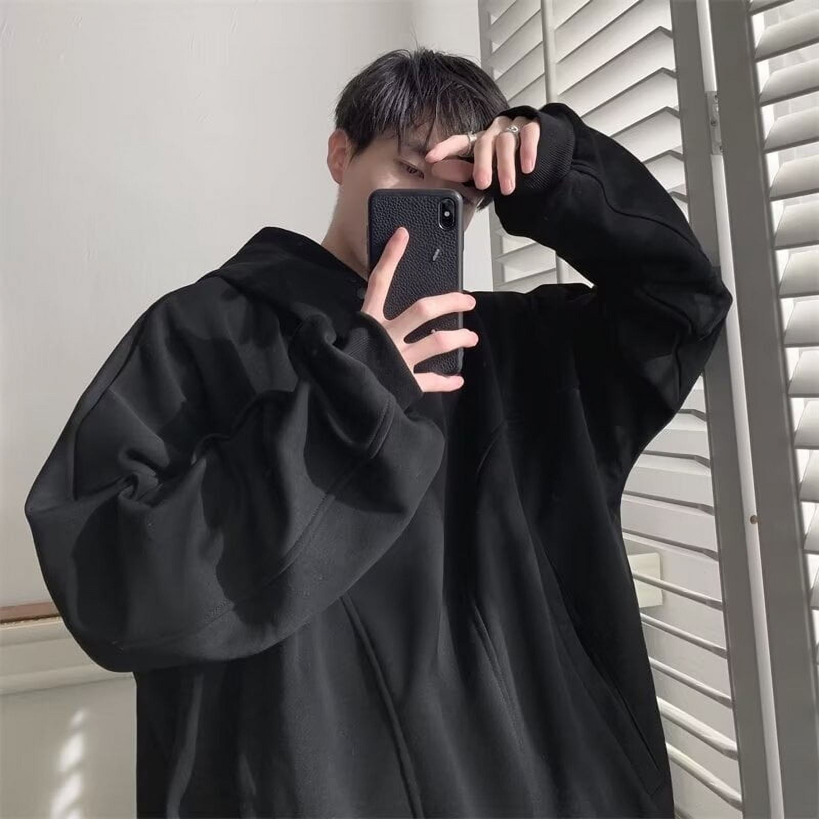 Spring And Autumn Trendy Brand Buttoned And Velvet Hooded Loose Casual Sweater Coffee M