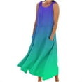 thumbnail image 2 of Teissuly New Women's Sleeveless Cotton And Linen Round Neck Printed Long Dress, 2 of 5