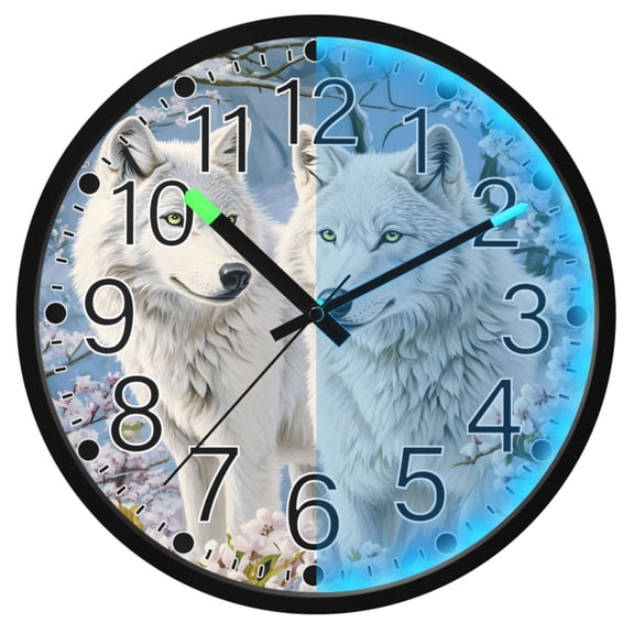 Ryvnso Wolf at Winter Forest 12 Inch Night Light Wall Clock Silent Battery Operated Luminous Clocks