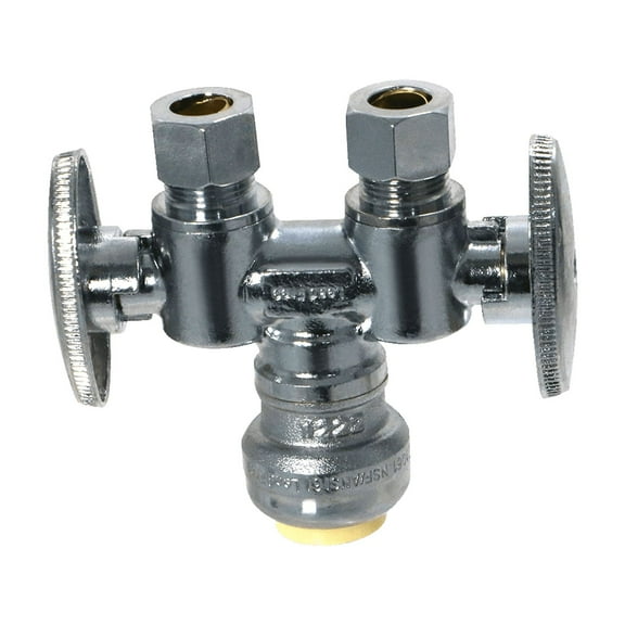 2 Pcs XFITTING OD Compression 3/8 Inch x 3/8 Inch OD Compression x 1/2 Inch Push Fit Dual Straight Valve, 4-4-1=2XX