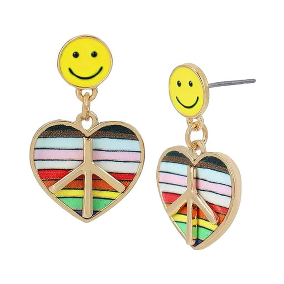 Betsey Johnson Women's Rainbow Heart Peace Sign Stud Earrings