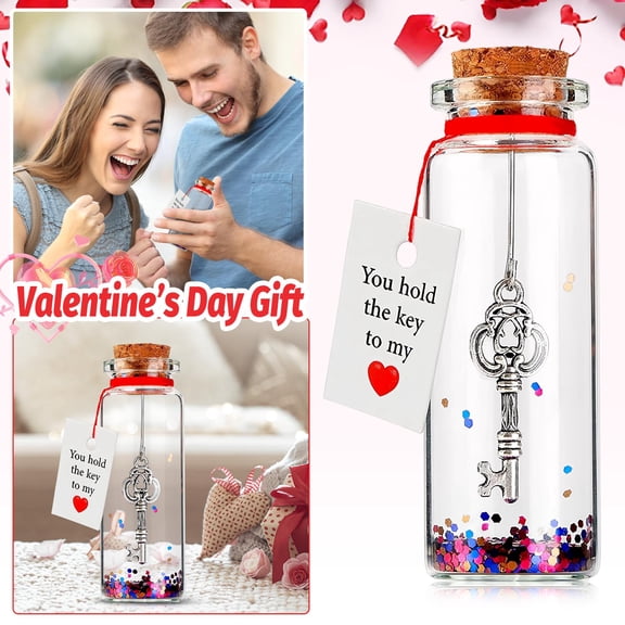 Key Decorative Message Bottle - A Romantic Valentine Card Bottle Gift for Her, Him, Wife or Husband for Anniversary & Birthday