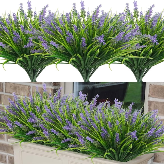 4/8/12PCS Artificial Lavender Flowers Outdoors, UV Resistant No Fade Fake Flower Faux Plants Arrangement for Thanksgiving Weddings Indoor Home Garden Porch Decorations