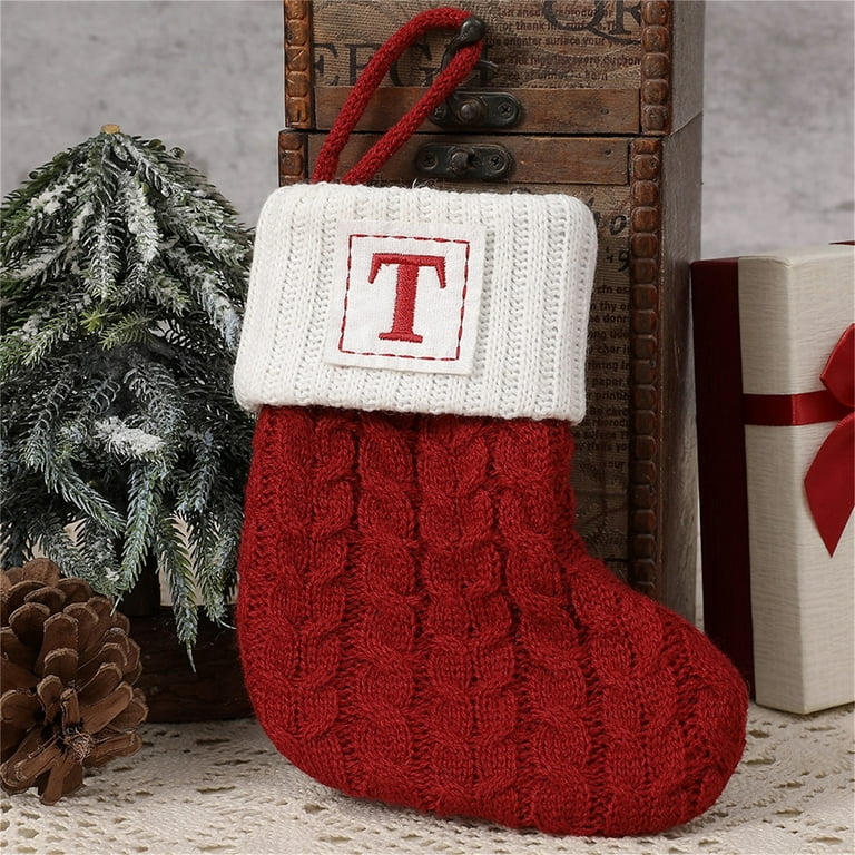 Wofair 4 Christmas Stockings,16 Christmas Holiday Stockings Knit Knitted  Xmas Stockings Set Gift and Treat Bag for Favors and Decorating Ornaments