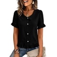 thumbnail image 6 of hoksml Women's Peter Pan Collar Blouse, Ruffle Short Sleeve V Neck Top, Casual Pull-On Shirt for Daily and Summer Wear, 6 of 8