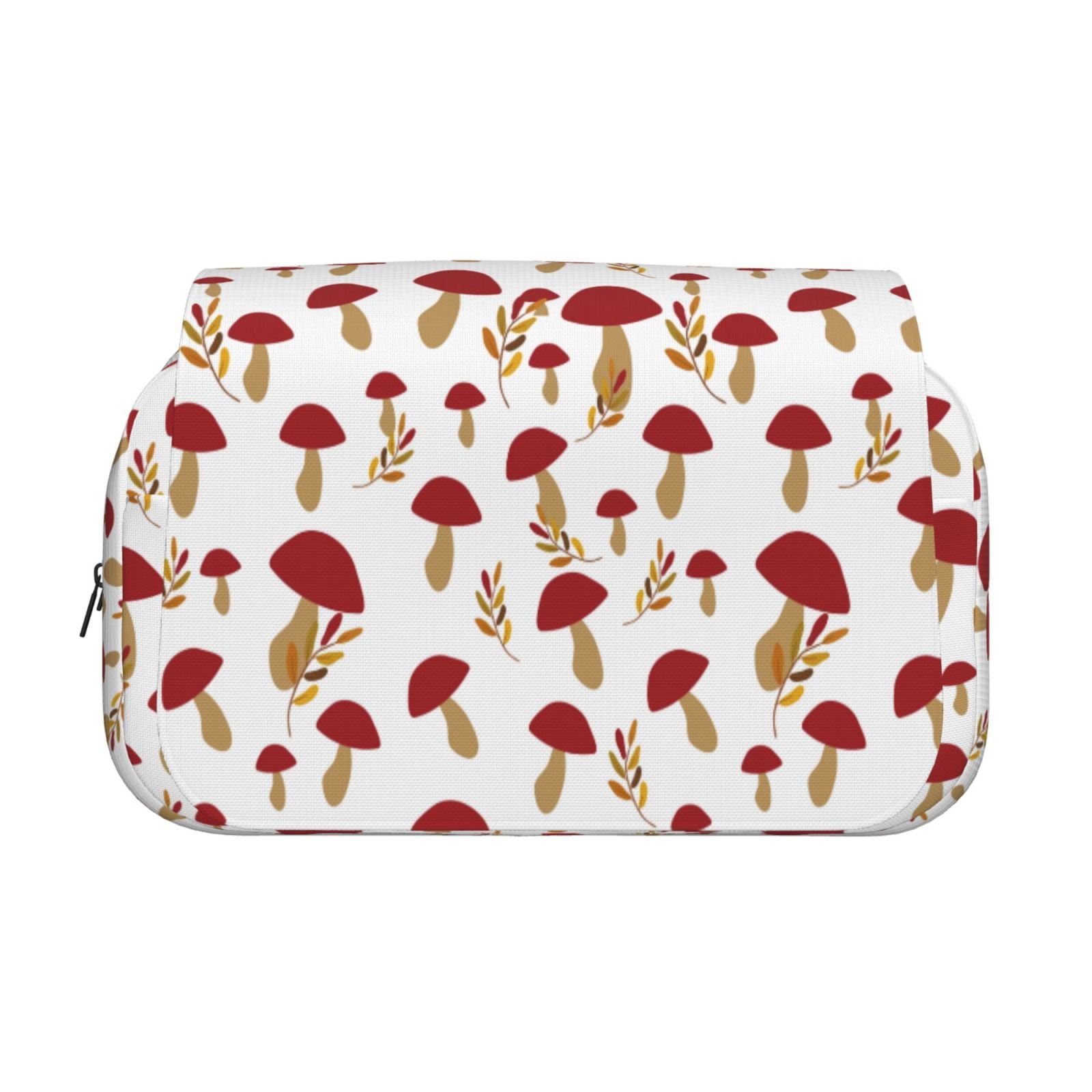 Rateoe Red Mushroom Pattern Double Clamshell Pen Case, Storage Organizer with Two Zipper Compartments– Holds Up to 50 Pencils & Pens