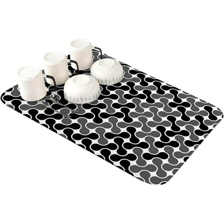 

Black Grey Geometric Dish Drying Mat for Kitchen Counter Super Absorbent Quick Dry Coffee Bar Mat Pad Diatomaceous Sink Mat Non Slip Dish Drainer Mat 23.5x15.5 Middle Century Modern White Abstract Art