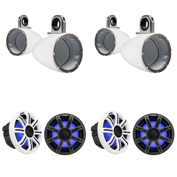 Kicker Premium Marine 8" 51MSC8 (2 Pair ) With ( 2 Pair ) 43KMTES8W White Enclosures UTV / Wake Boarding