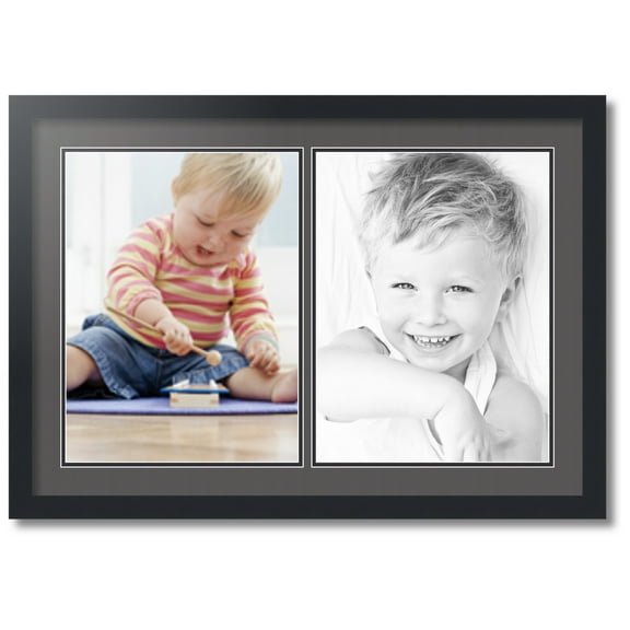 ArtToFrames Collage Photo Picture Frame with 2 - 12x16 Openings, Framed in Black with Charcoal and Black Mats (CDM-3926-37)