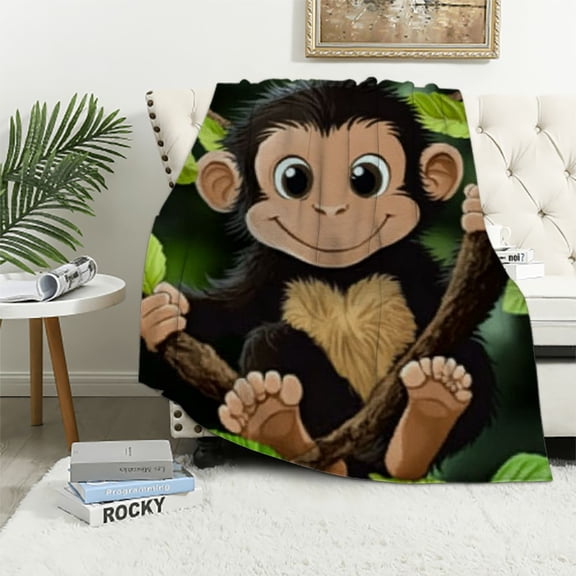 SHERONV Monkey Blanket Gifts Cute Throw Blanket for Kids, Girls & Boys - Black Soft Fuzzy Blankets for Couch, Sofa & Bed 40x50in