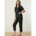 thumbnail image 3 of DARING DIVA Women's Satin Button Down Short Sleeve Long Pants Pajama Set L Black, 3 of 6