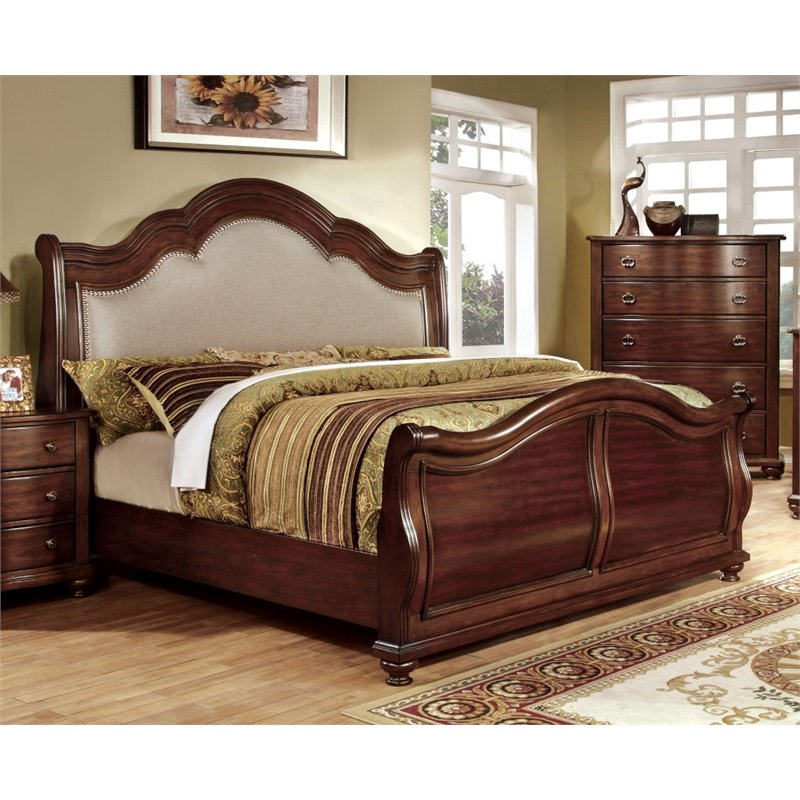 Furniture of America Marcella King Upholstered Sleigh Bed ...