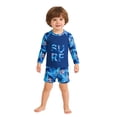 thumbnail image 1 of Boys Long Sleeve Sun Protective Swim Shirt And Trunks Two Piece Set With Maple Leaf Letter Print For Beach And Pool Activities, 1 of 8