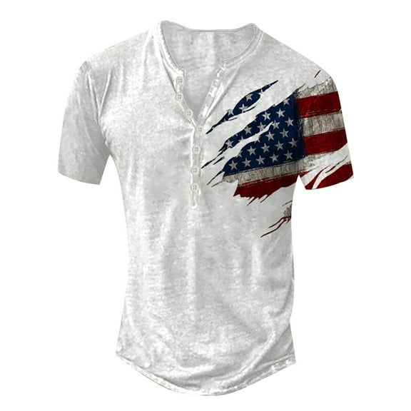 ADSSDQ Mens Distressed Henley Shirts Retro Short Sleeve Tee Shirts Casual Button Down Washed T-Shirts for Men White 2XL