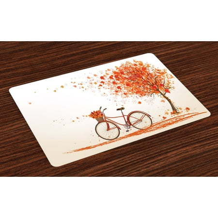 Bicycle Placemats Set of 4 Autumn Tree with Aged Old Bike and Fall Tree November Day Fall Season Park Nature Theme, Washable Fabric Place Mats for Dining Room Kitchen Table Decor,Orange, by (Best Place To Sell Old Ipods)