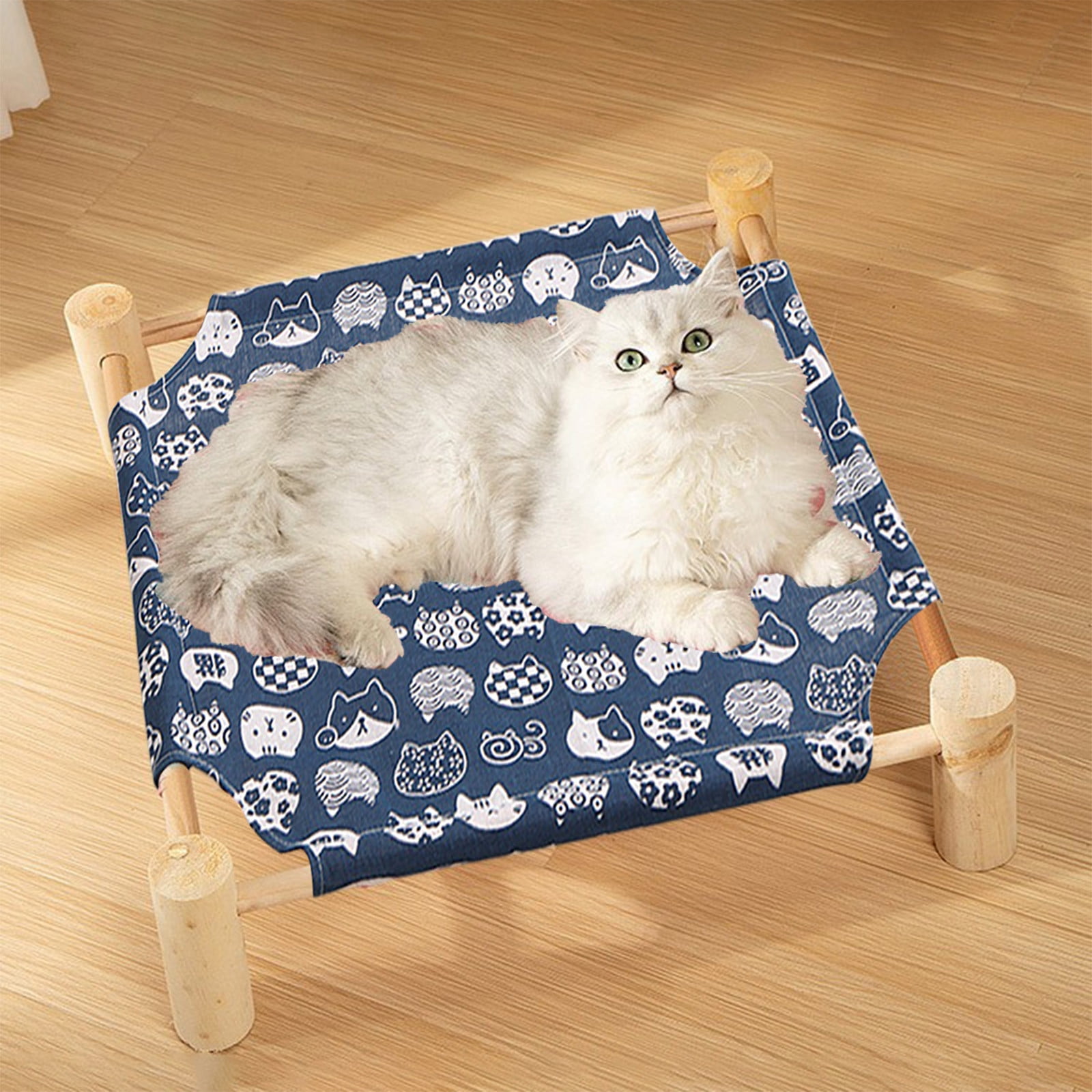 Summercome Cat/Dog Bed Hammock Cat Bed, Wooden Dog Elevated Indoor Outdoor Beds, Raised Cat Cots Furniture Pet Bed Puppy Bed Portable Breathable Mesh Cat Beds for Small Animals