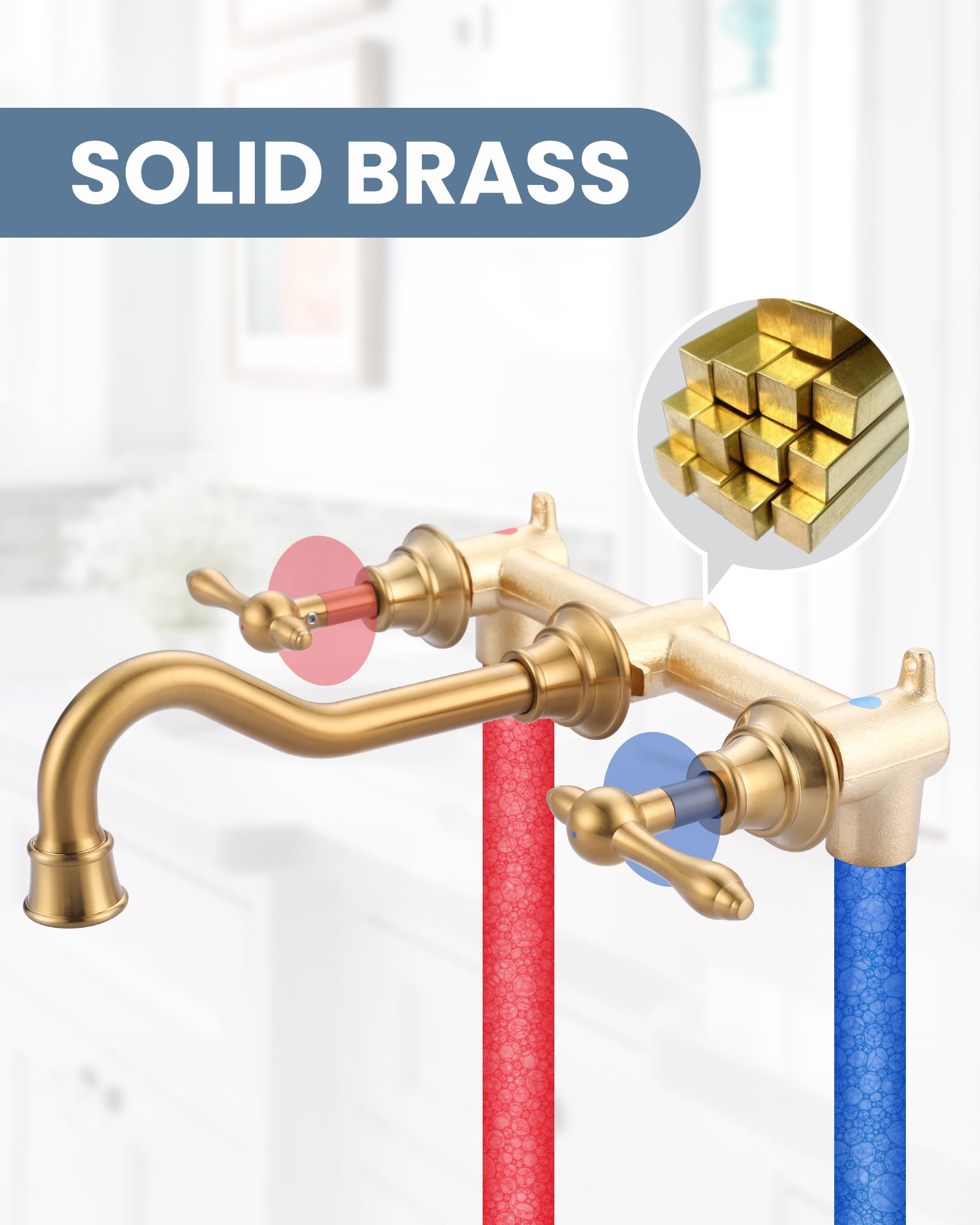 Wowow 8 in. Wall Mount 2-Handle Bathroom Sink Faucets Brass and Rough-in Valve Included,Brushed Nickel