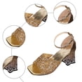 thumbnail image 6 of Rokment Bling Sequin Square Toe Dressy Sandals for Women Bride Wedding Delicate Sparkly Clear Chunky Block High Heels Ankle Strap Dress Pumps Summer Shoes Gold Size 6, 6 of 7