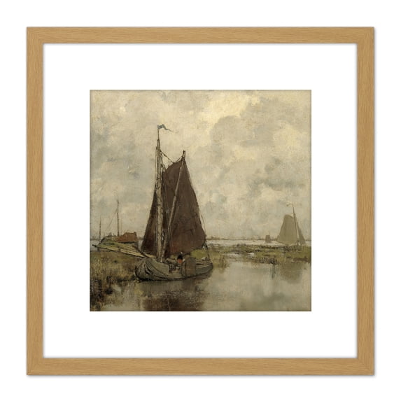 Jacob Maris Ships In Dull Weather Painting 8X8 Inch Square Wooden Framed Wall Art Print Picture with Mount