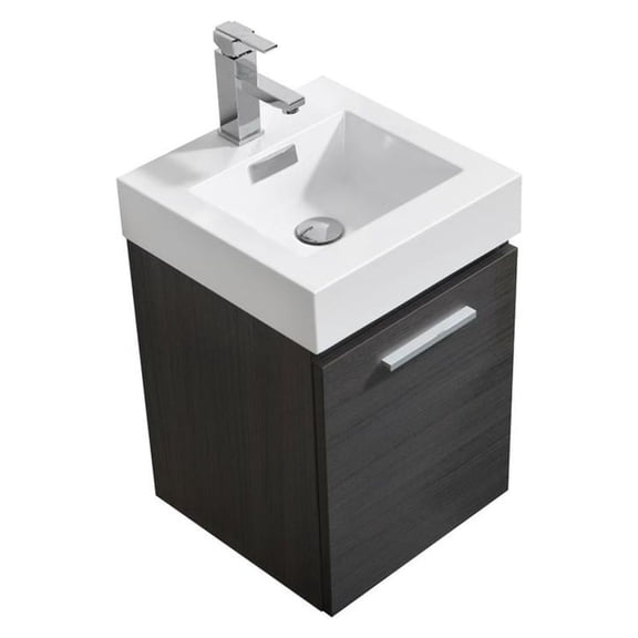 Kubebath Bliss 16" High Gloss Gray Oak Wall Mount Modern Bathroom Vanity