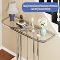 thumbnail image 7 of O&K FURNITURE 43" Modern Glass Console Table with Curved Chrome Frame & Faux Marble Base, Silver Narrow Sofa Table for Entryway, Living Room, Hallway, Home Office, 7 of 7