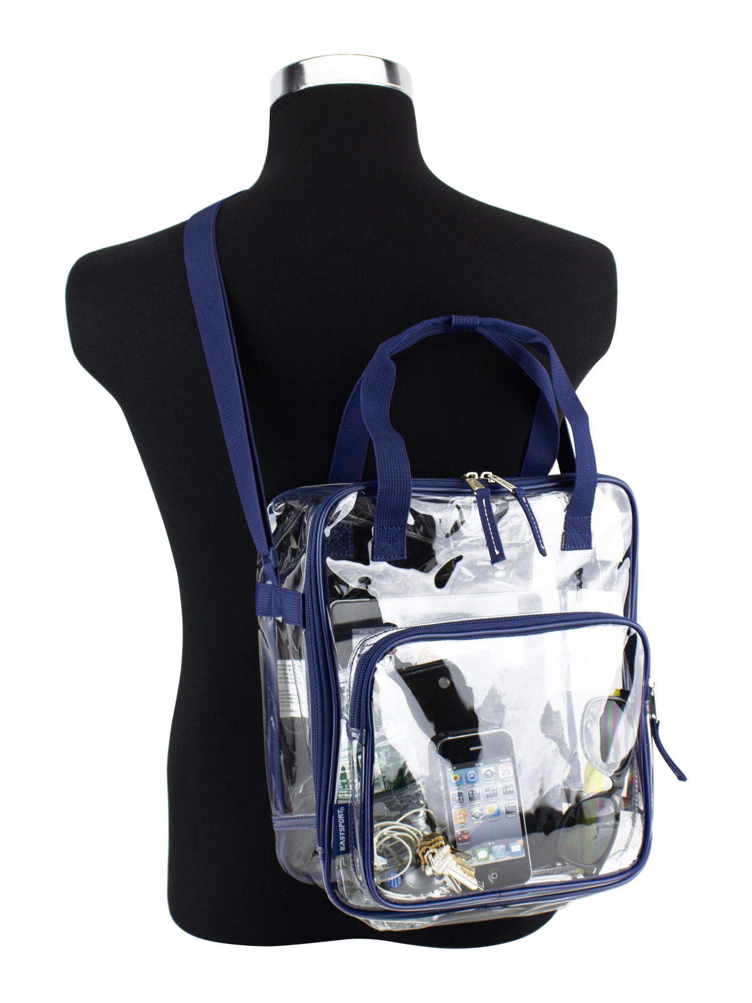 Eastsport Unisex Clear Double Handle Stadium Approved Tote, Blue Trim