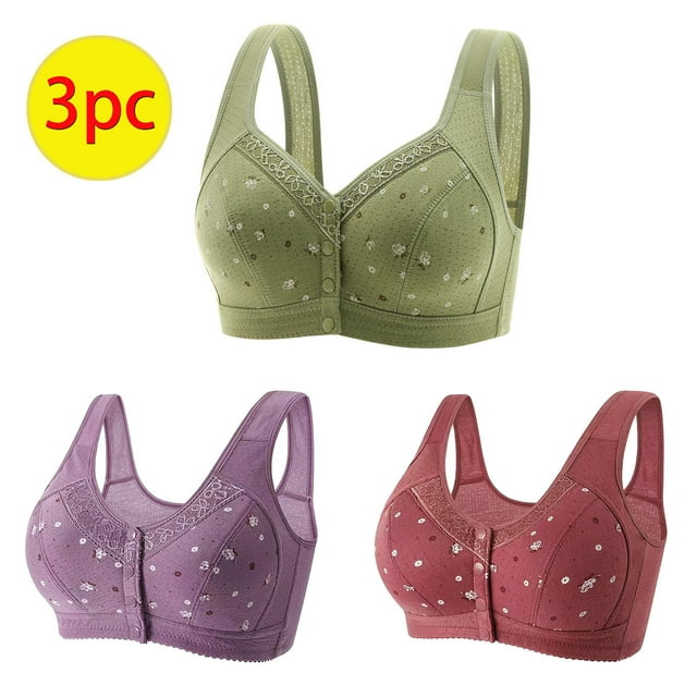 AherBiu 3PCS Bras for Women No Underwire Push up Full Coverage Large Bust Bras Button Front Closure Everyday Bras
