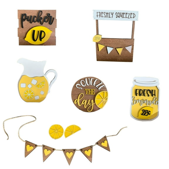 AUDeals Summer Yellow Lemon Tiered Tray Decorative Decor Featured Home Decor Yellow Tray Decor Tiered Home Decor Summer Featured Decorative Lemon Desktop Ornament 8Pcs