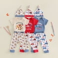 thumbnail image 4 of Emy Dola Baby Boys USA Flag Romper Outfits "My First 4th Of July" Baby Short Sleeve Long Pants 3-Pieces Clothes Set With Hat 0-12M, 4 of 5